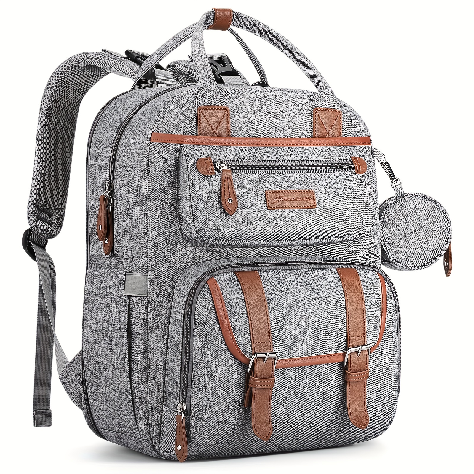 23 30l expandable diaper backpack for moms dads tsa approved baby bag with changing pad stroller straps pacifier holder multiple compartments durable polyester travel essentials backpack grey travel baby bag stylish parents backpack brown accents diaper bag backpack