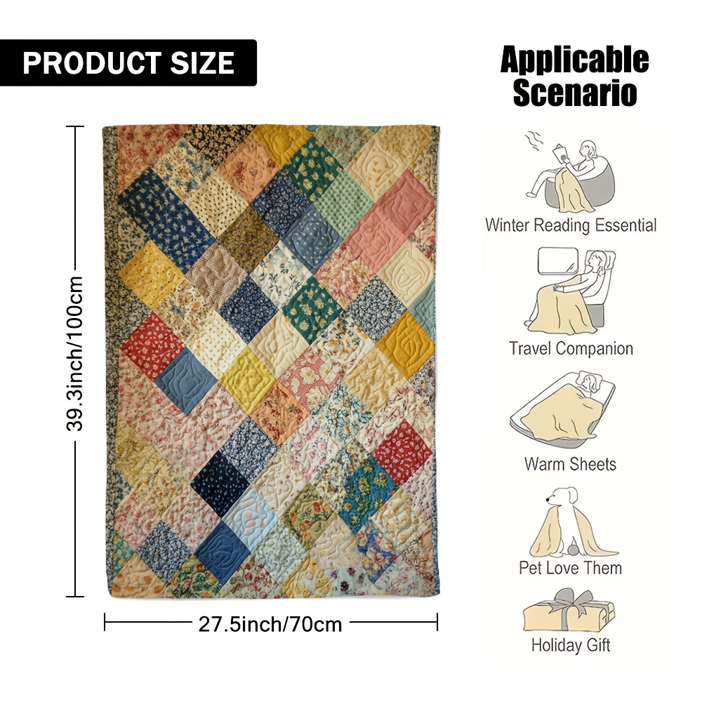 TEMU 1pc Quilted Mosaic Print Flannel Throw Blanket &ndash; And Cozy, Perfect For Bedroom Sofa, Office & Relaxation