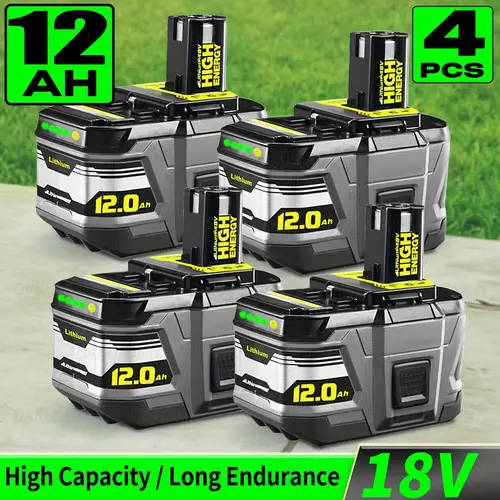 1 2 4pack 12 0ah 18v p109 replacement battery for ryobi 18v battery high capacity 18v lithium p104 p105 p106 p108 p107 p109 for ryobi cordless power tools