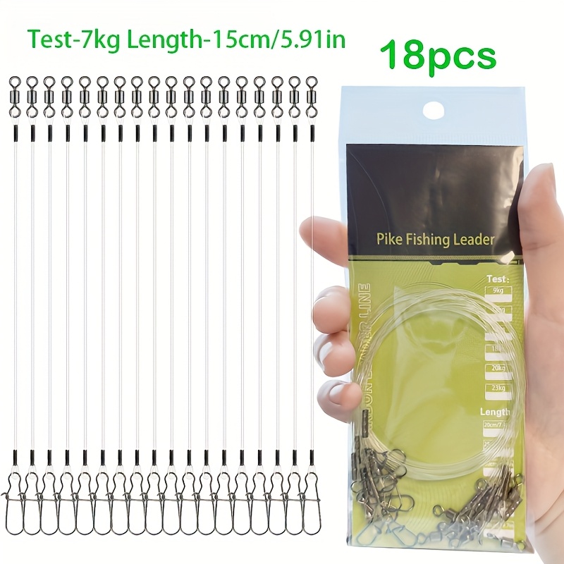 E-shop 18-teiliges Fluorocarbon-Vorfachset mit Rollwirbeln Schnellverschlüssen, 7kg/15cm, 9kg/20cm, 12kg/25cm, 14kg/30cm, 18kg/40cm, 20kg/45cm,