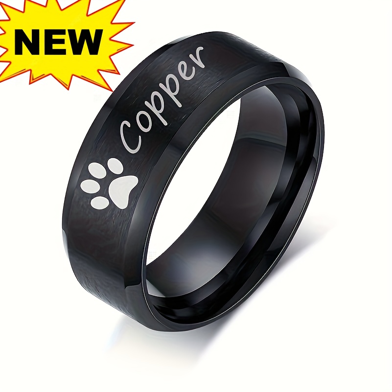 Image of 1pc Personalized Ring Dog Dad Dog Mom Memorial Gifts 201 Stainless Steel Custom Name Engraved Finger Ring Doggy For Men Women, Size