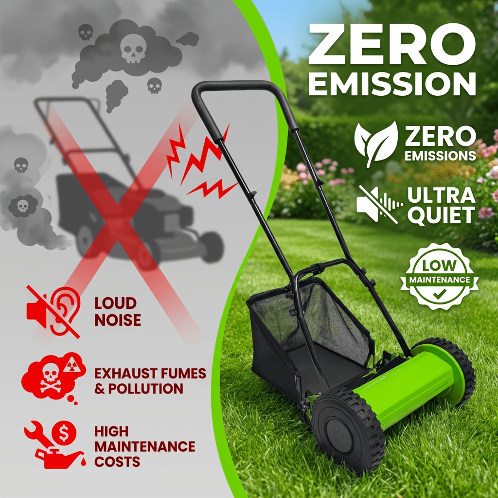 A Push Lawn Mower, a Drum-Type Manual Mower, Does Not Require Electricity Or Oil, Is Portable And Convenient, Suitable for Yard Lawn Care And Garden Maintenance