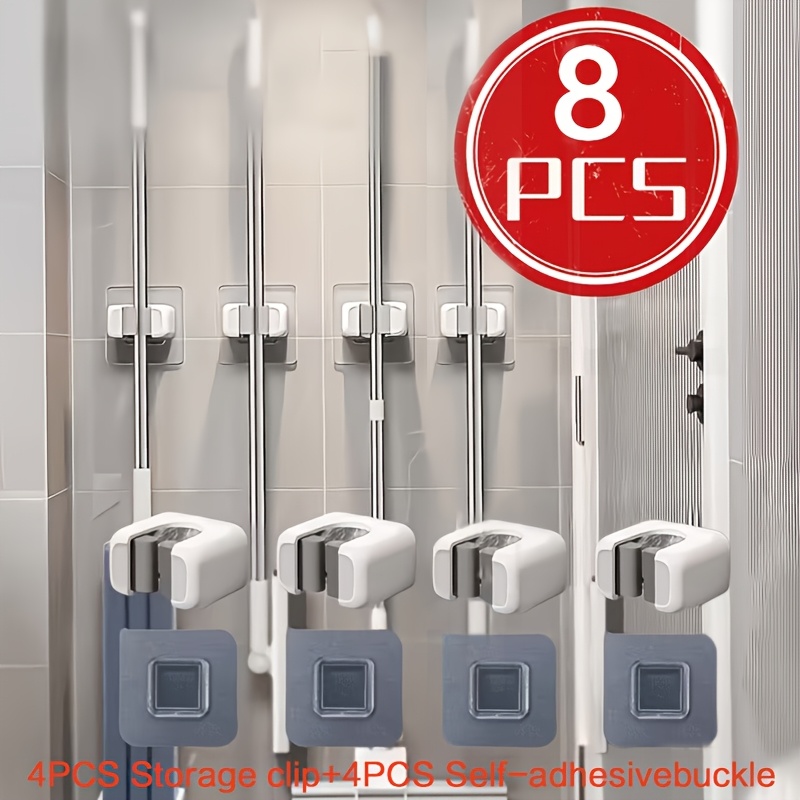 TEMU 8 pezzi [4 clip di stoccaggio e 4 fibbie autoadesive] Porta e da parete senza trapano - Resistenti clip in plastica per e ganci per , stoccaggio