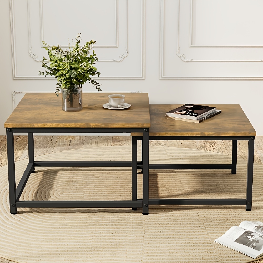 Tables, Nesting Coffee Table Set Of 2, Modern Side Tables With Metal Frame, Industrial Stacking End Tables For Living Room Bedroom Office, 60cm*45cm, White