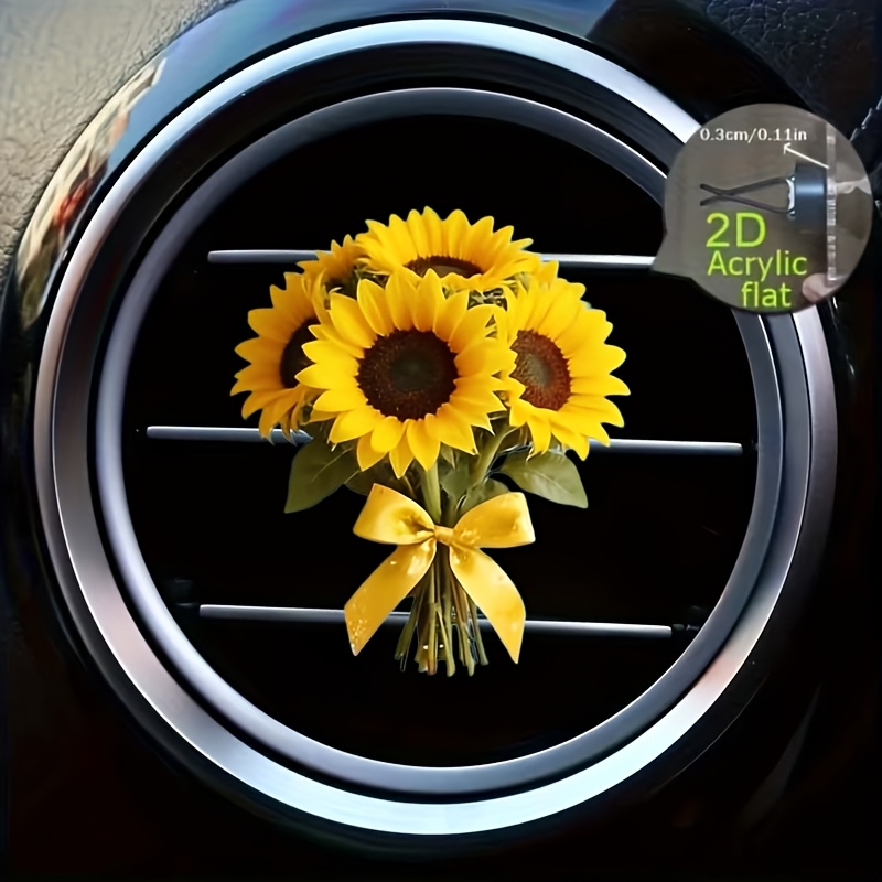 TEMU 2d Flat, 1pc, Sunflower Pattern Car Vent Clip Decoration, Unscented, With Odorless Sponge Sheet, Can Add Scent Yourself, Acrylic Decoration, Car