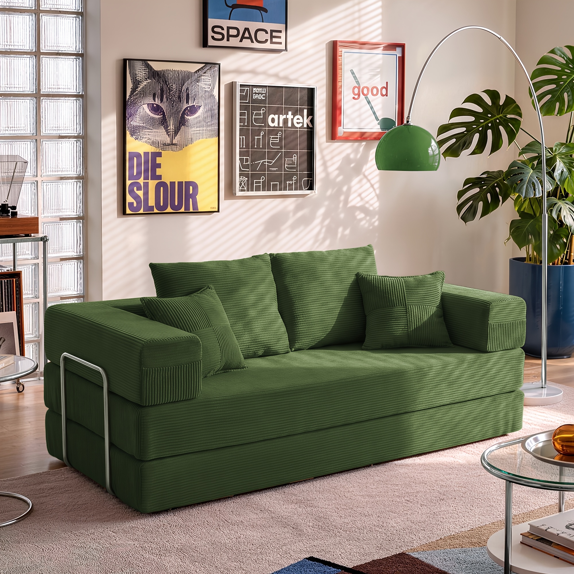 Foldable Sofa Bed 200cm Wide Xxl Bed, Modular Floor Sofa, Corduroy Cloud Sofa With Metal Frame, 3-seater Guest Bed, Foldable, Non-slip, Washable ( 200cm (3-seater))