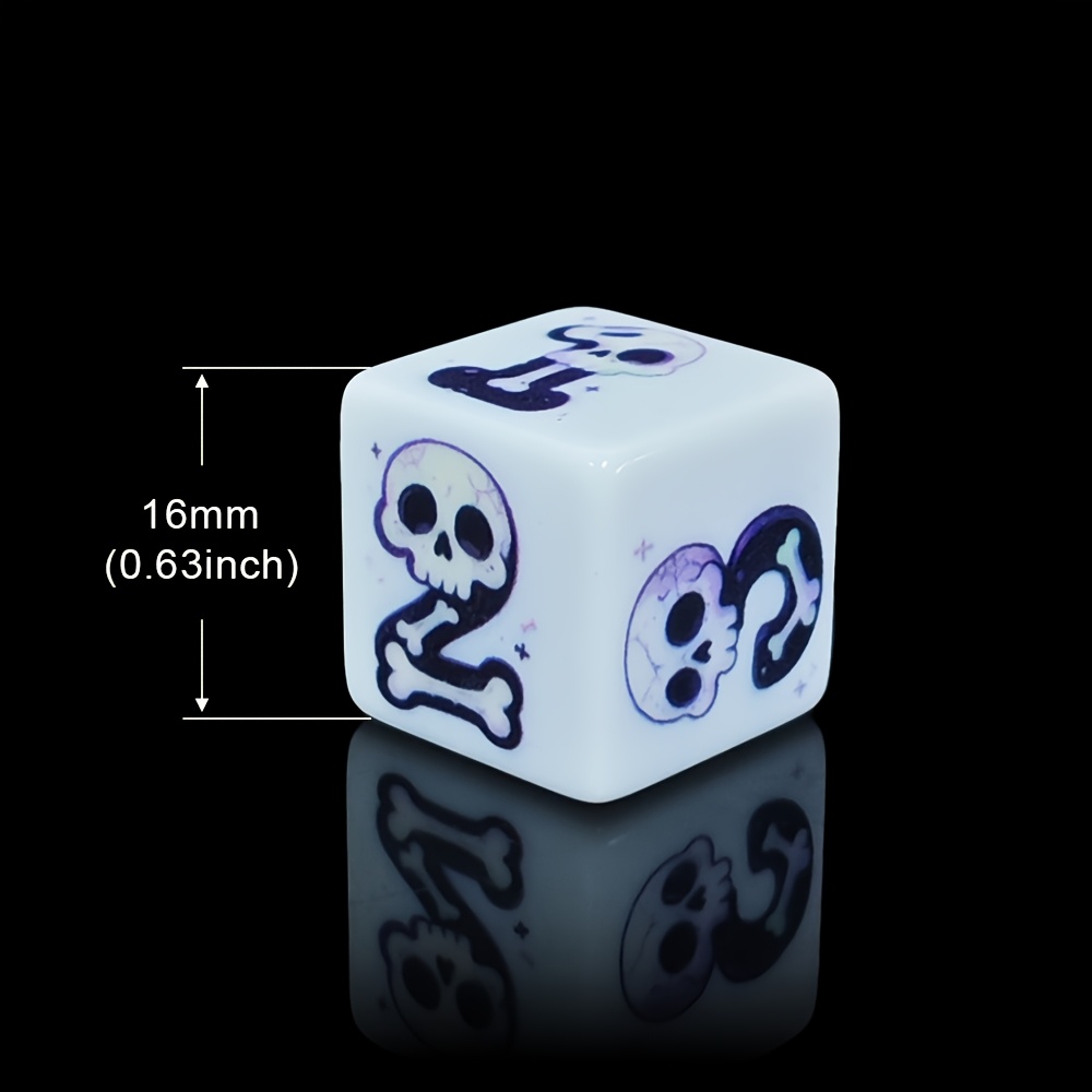 6pcs Set 16mm D6 Acrylic Dice with Purple Skull Pattern