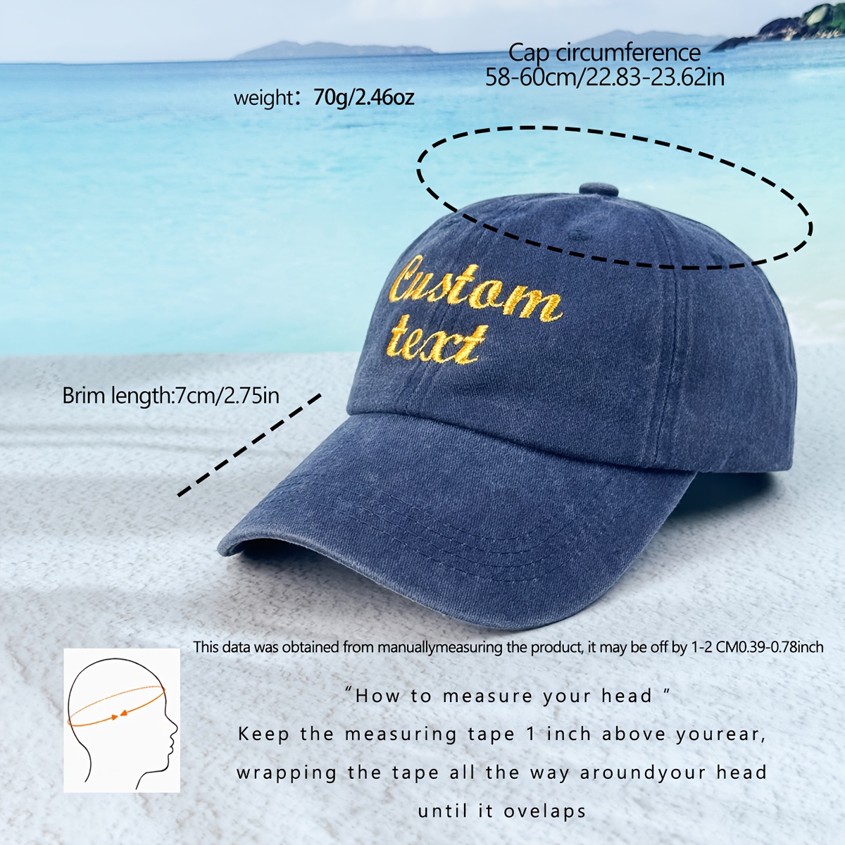 Custom Baseball Cap with Embroidery, Personalized Text in Metallic Thread