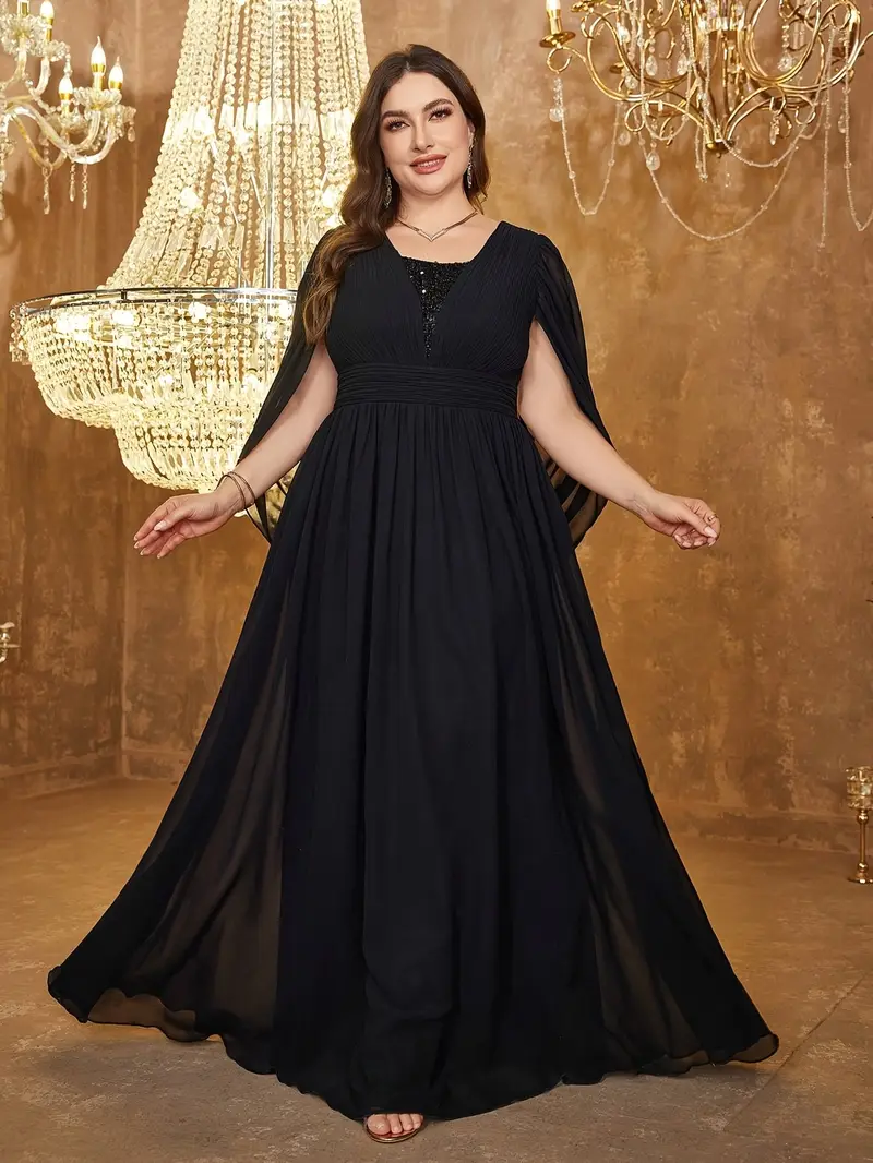 plus size plus size womens black sequin cape sleeve gown - Temu Mauritius plus size plus size womens black sequin cape sleeve gown - Temu Mauritius