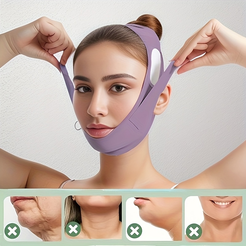 reusable v line facial lifting mask breathable double chin reducer lower jawline tightener   beige tight bandage   unscented skincare massager contoured design with  