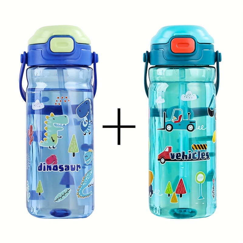 Image of 2pcs, 550ml/18.6oz Cute Cartoon Water Cup With Handle And Spout - Adult Portable Outdoor Drinking Water Bottle
