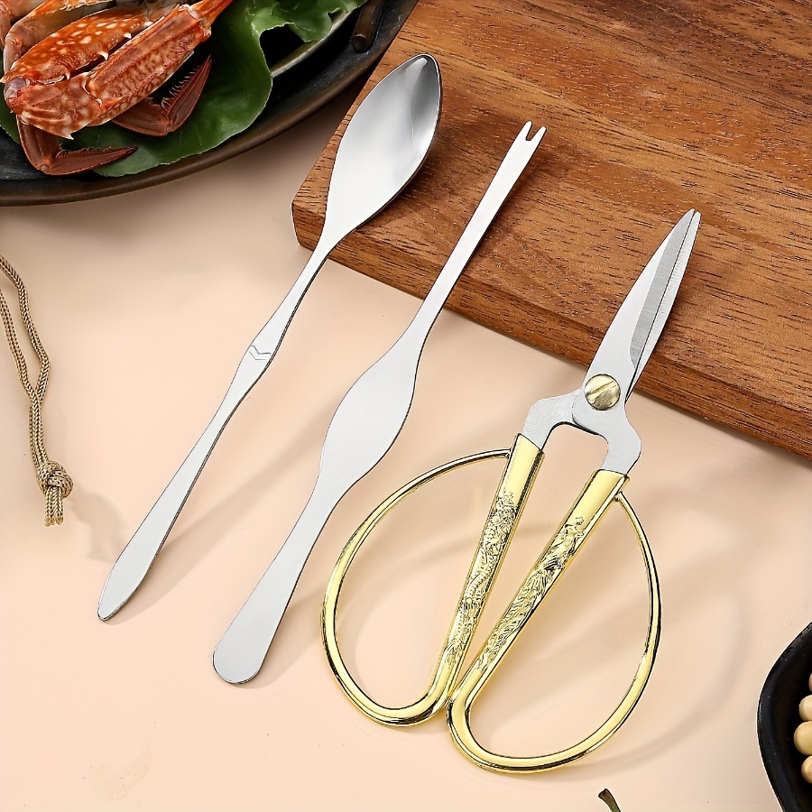 Stainless Steel Seafood Tool Set - 3-piece Crab Eating Utensils ...