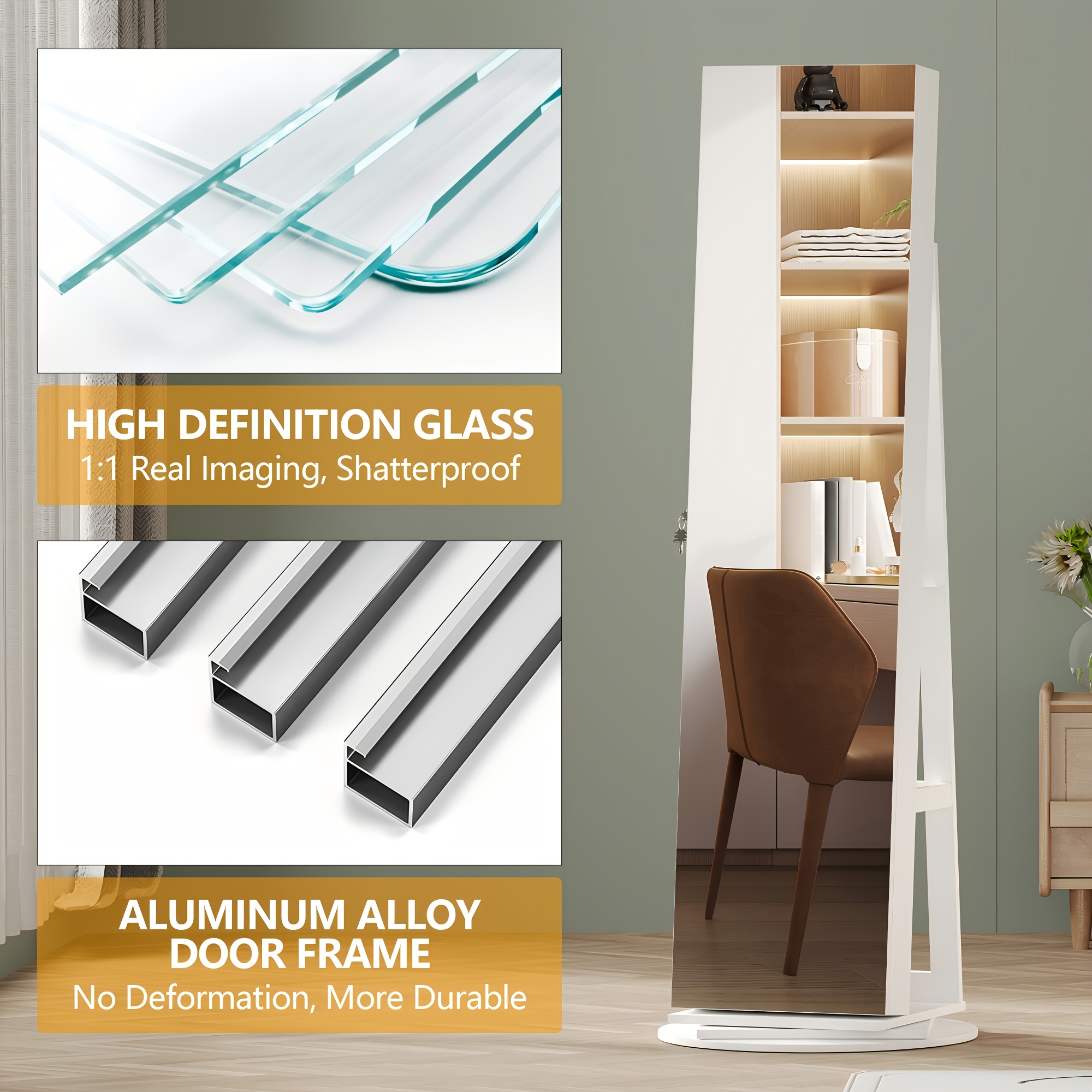 hwb 360 rotating jewelry   with lights lockable   jewelry cabinet standing full length   with jewelry storage large jewelry   organizer wheels foldable makeup shelf Product details 5