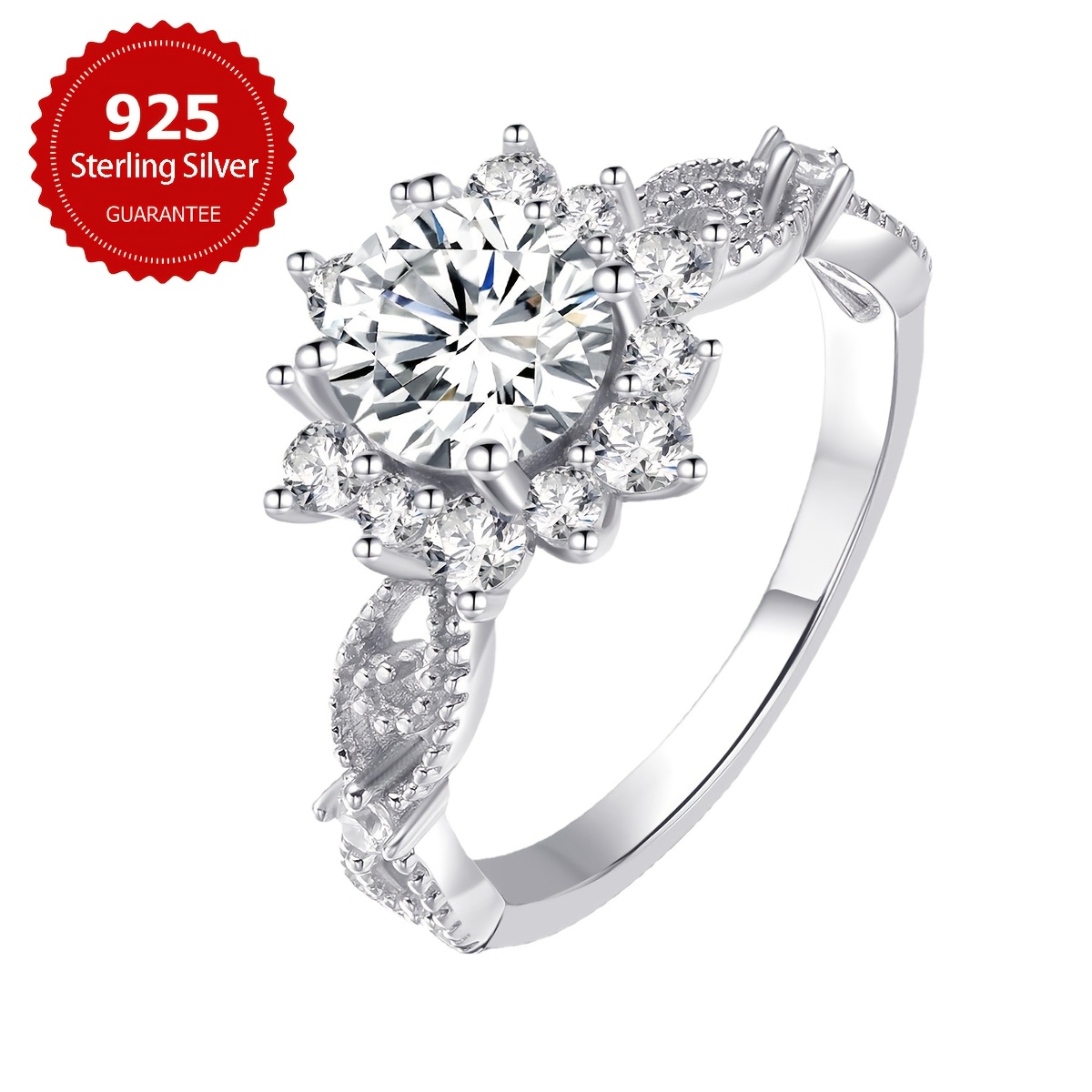 1ct Moissanite Engagement Ring, 925 Sterling Silver