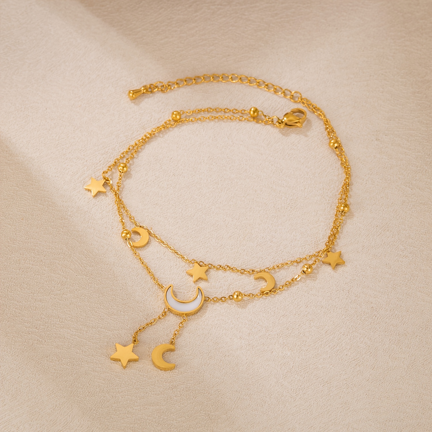 Star and Moon Pendant Double-Layer Anklet for Women
