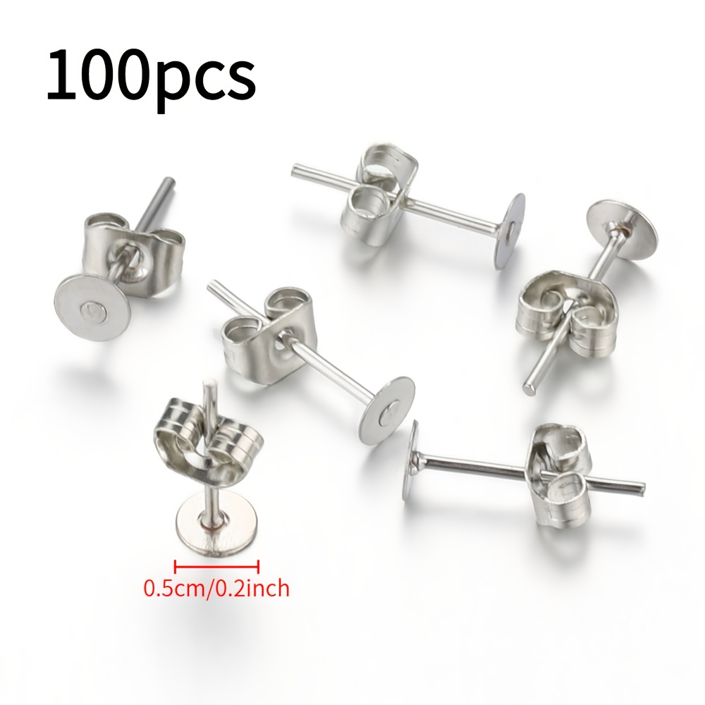 TEMU 100 Ensembles de Boucles d'Oreilles à Clous Vierges avec Aiguille Auriculaire à Tête Plate de Fermeture à Crochet et Œil pour Papillon, Adapté