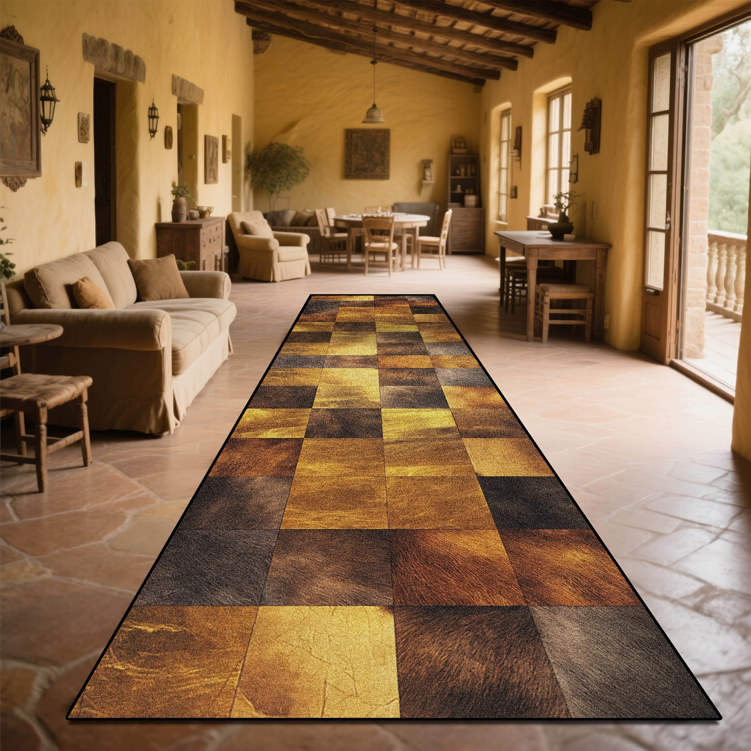 TEMU A Luxurious Long Rug With A Geometric Design In A Plaid Pattern, Suitable For Indoor And Outdoor Use. This Ethnic-style Carpet Is An Attractive