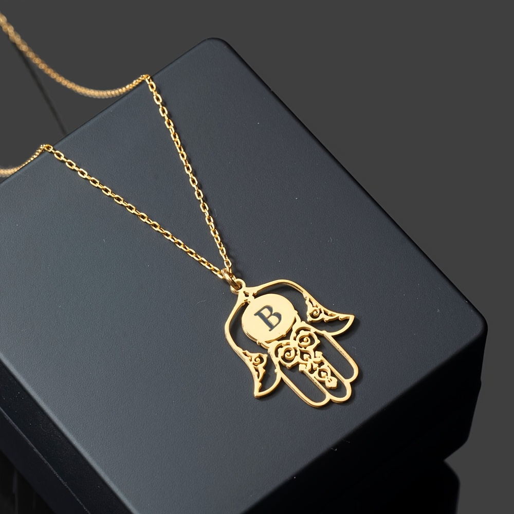 TEMU Collier Personnalisé : Pendentif Œil Maléfique Lettre Personnalisée - Style Bohème, Design , en Acier Inoxydable 304L, Plaqué Or 18K, Lettres