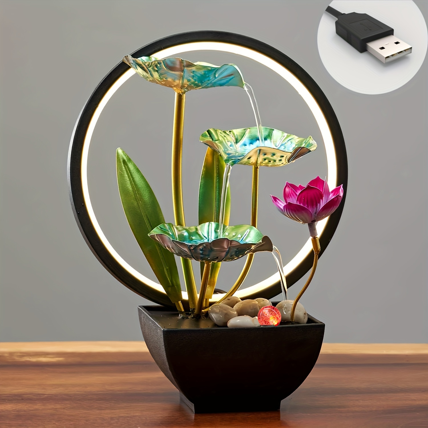 TEMU Usb-powered Zen Fountain - Resin Indoor Water Fountain With Soothing Sound, Usb-powered Desktop Water Feature For, Calming Zen For Home Office