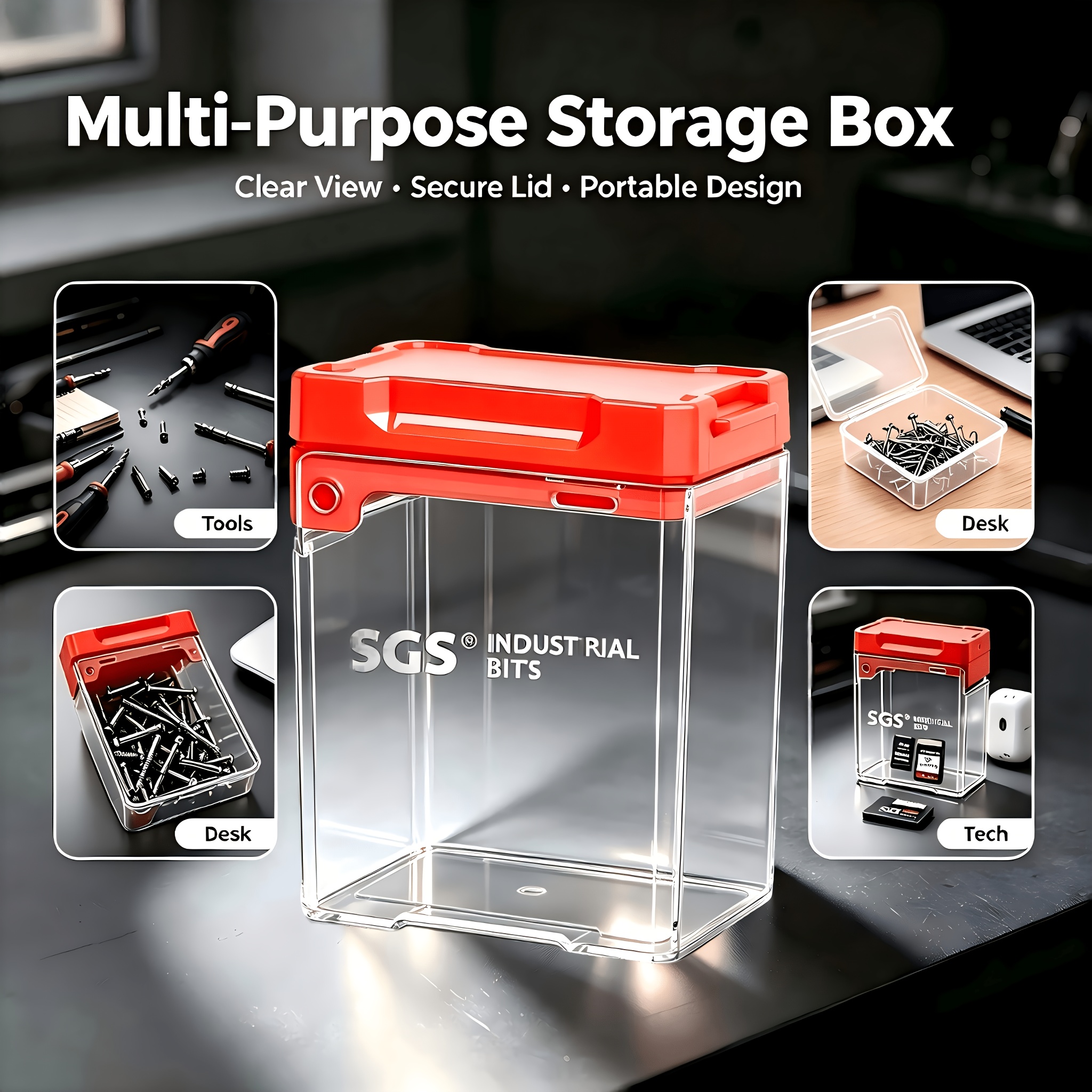 TEMU Mini scatola portaoggetti , organizzatore portatile a per parti, organizzatore da scrivania per minuterie, punte per cacciavite e accessori