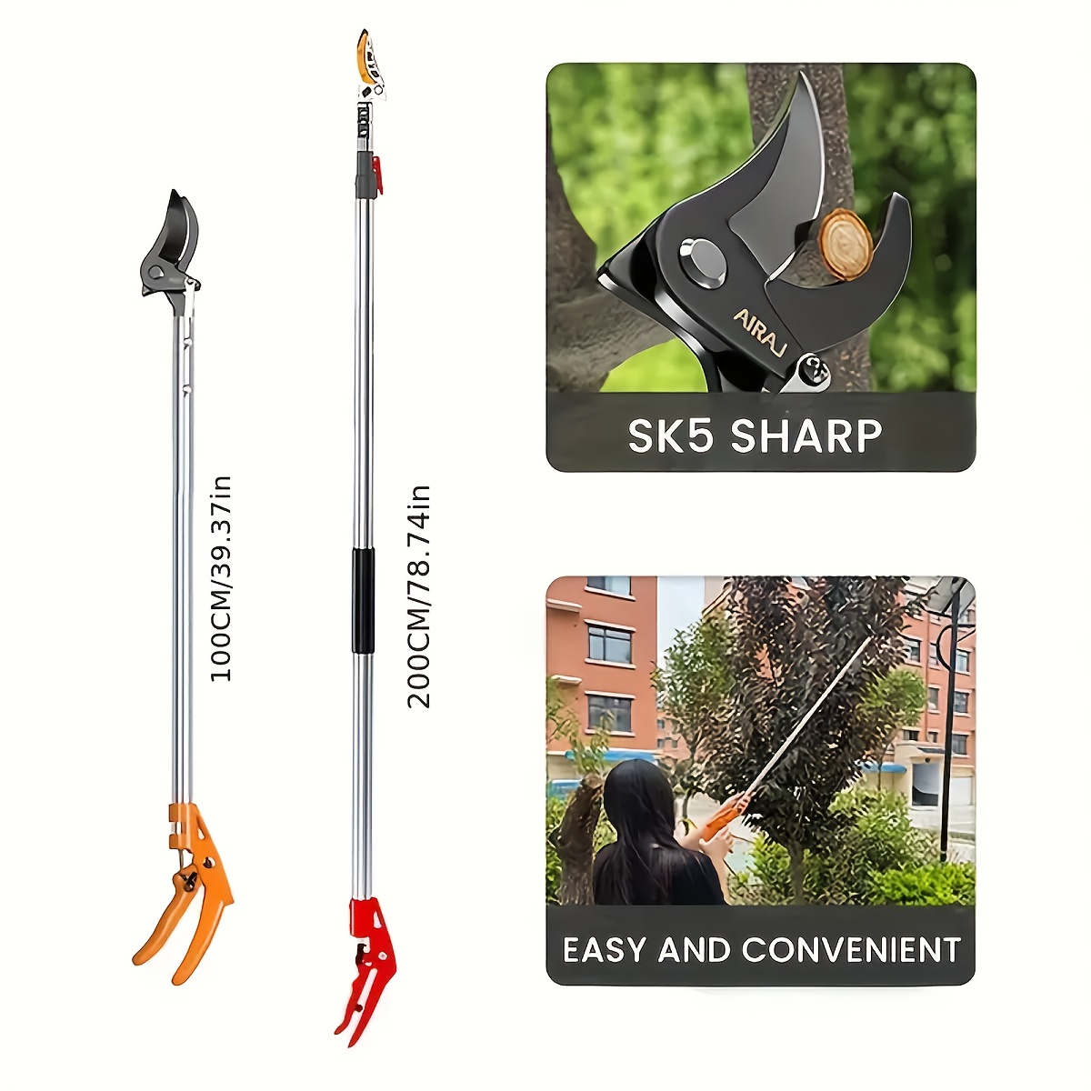 AIRAJ 1,8-3 Meter Telescopische Snoeischaar - Roestvrij Staal | Schokabsorberend Handvat
