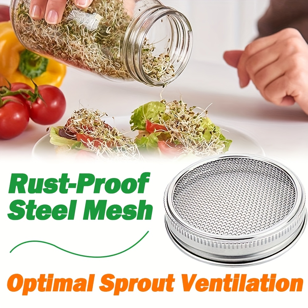 Sprouting Lid, Sprout Lid With Stainless Steel Screen For Wide Mouth Mason Jar, Germination Kit Sprouter Sprout Maker With Stand Water Tray Grow Bean Sprouts, Broccoli Seeds, Alfalfa, Salad
