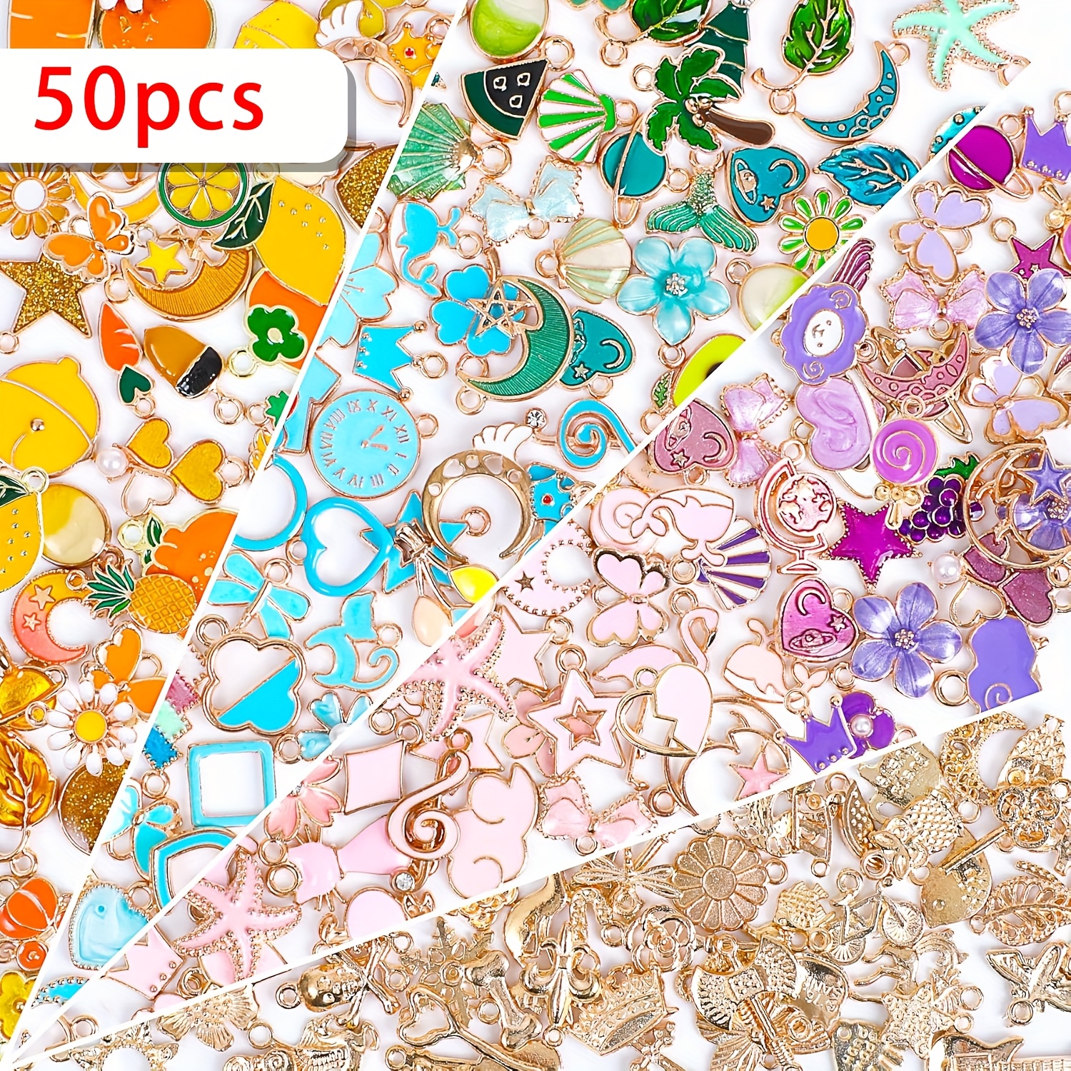 E-shop 50/100 Stück Armbänder/Ohrringe Zinklegierung Schmuck Großhandel Bulk Schmuckherstellung Charms Goldene Emaille Charms für Armbänder Halsketten
