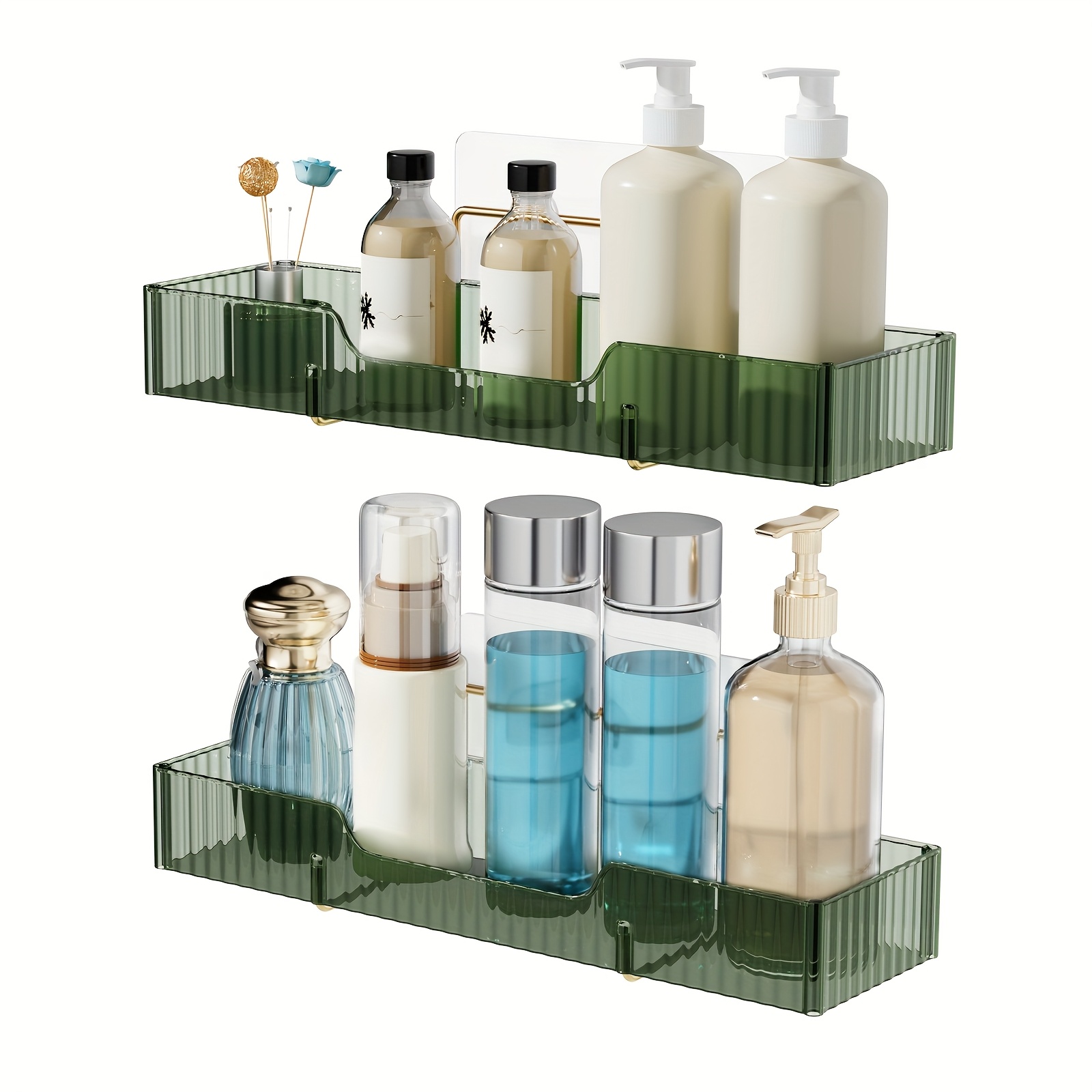 Image of 2-tier Acrylic Bathroom Shelves, Raised Edge Prevents Items From Falling, To 22 Lbs, Sturdy Metal Frame And Thick Pet Panel For Durability, Bathroom Storage For Tile, Glass, Marble Walls