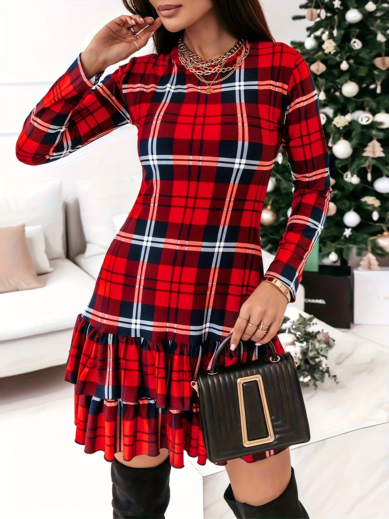 women's vintage 1950s christmas party dress - long sleeve v-neck flared  skirt, with snowflakes - formal event, , or outfit - machine washable  retro1950s attire, , festive material | Shop Trends | Temu Mauritius