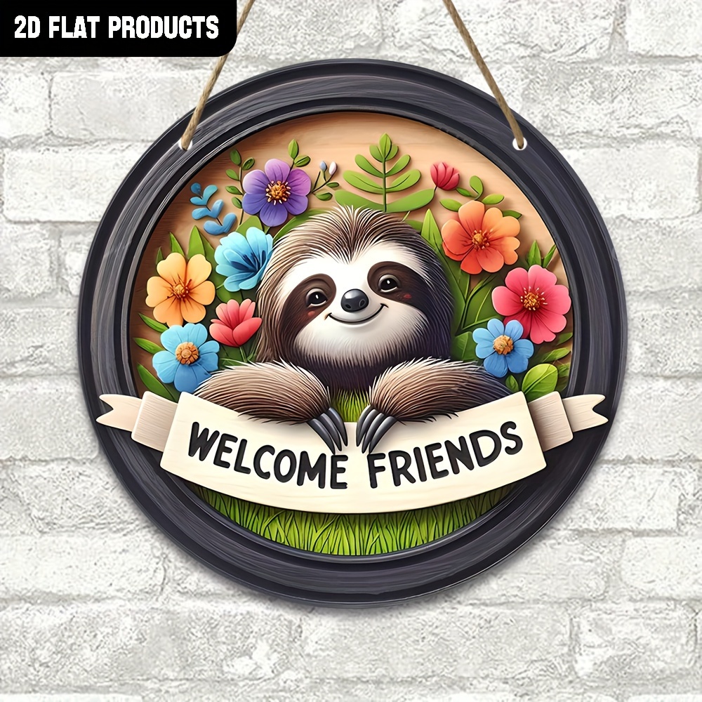 

Charming Sloth Welcome Sign - 7.9"x7.9" Wooden Door & Wall Decor For Home, Garden, Bar, And Restaurant