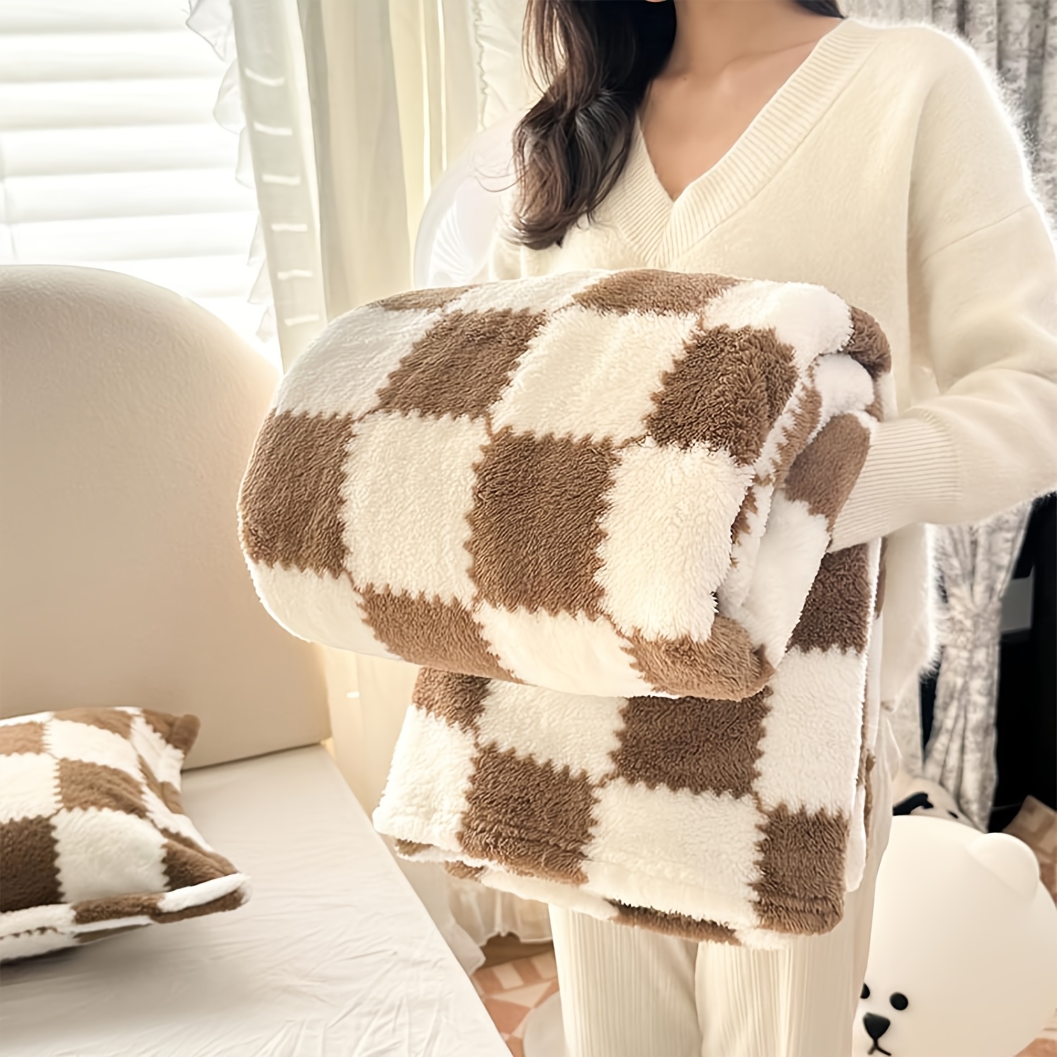 checkered throw blanket sage green and multi color flannel options 60 x 80 inches hand made soft and cozy for couch bed travel and outdoor lightweight gift for women mothers and birthday celebrations machine washable home  