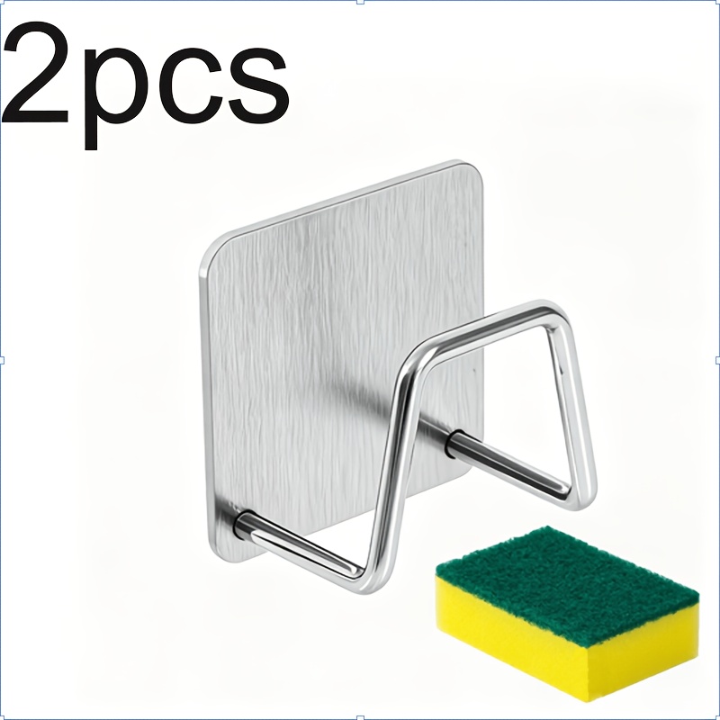 TEMU Juego de 2 piezas (1 soporte para esponja de fregadero de cocina + 1 esponja de limpieza), material de acero inoxidable 304, instalación sin