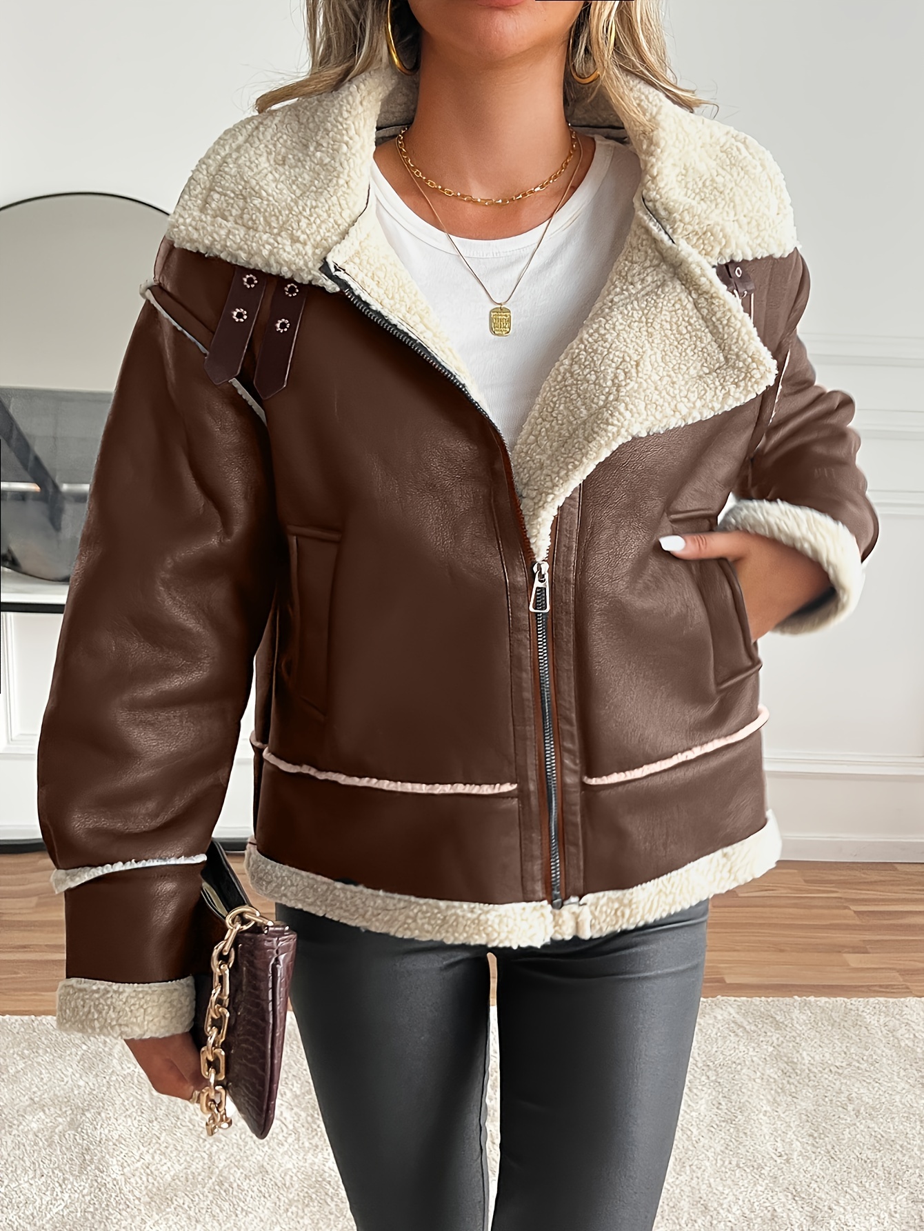 womens elegant motorcycle jacket heavy duty non stretch Temu