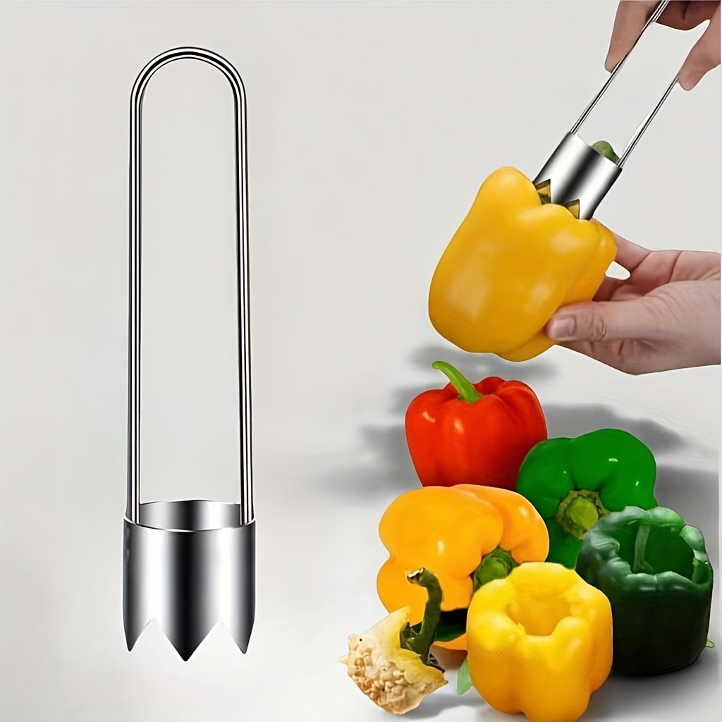 TEMU 1pc/2pcs Stainless Steel Fruit & Vegetable Corer - Seed Remover Tool For , , Tomatoes, Bell Peppers | Kitchen Gadget With Ergonomic Handle,