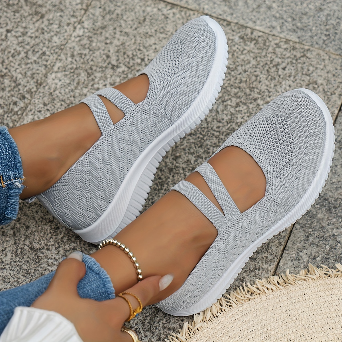 women's cut summer shoes casual solid color round toe slip 36 grey 11