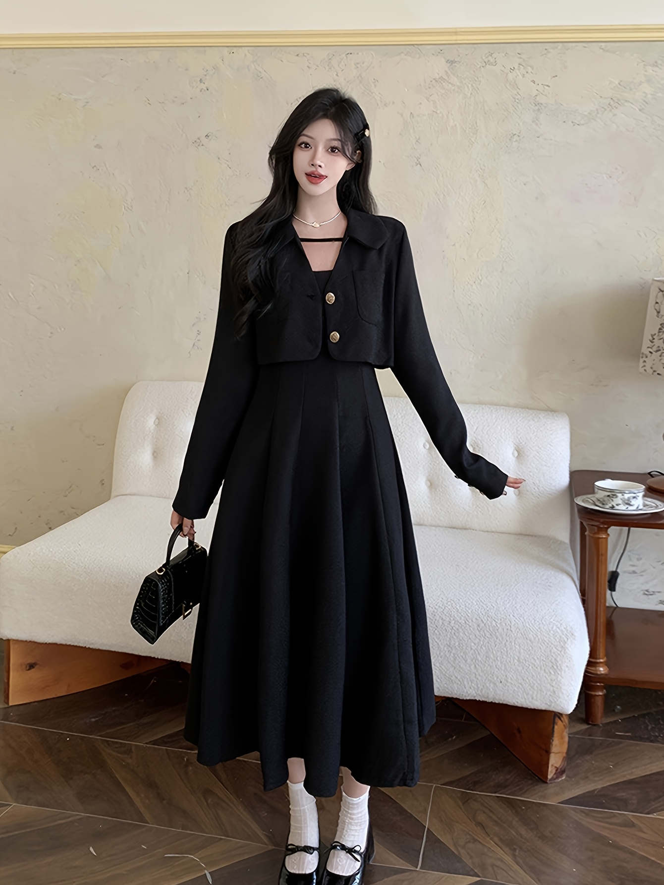 slim fit dress slacks Simply You Mini Dress and Cardigan Set - Taupe