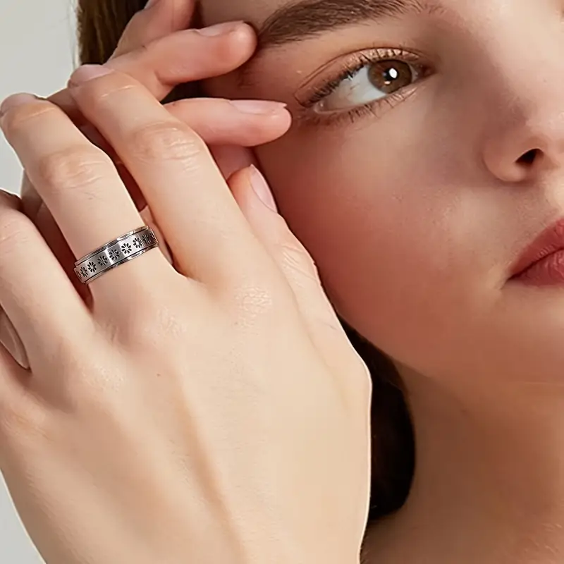 6pcs anxiety rings for women stainless steel spinner fidget rings with beads moon star cutout designs for relax hip hop jewelry for pride month parties casual attire jewelry polished Product details 0