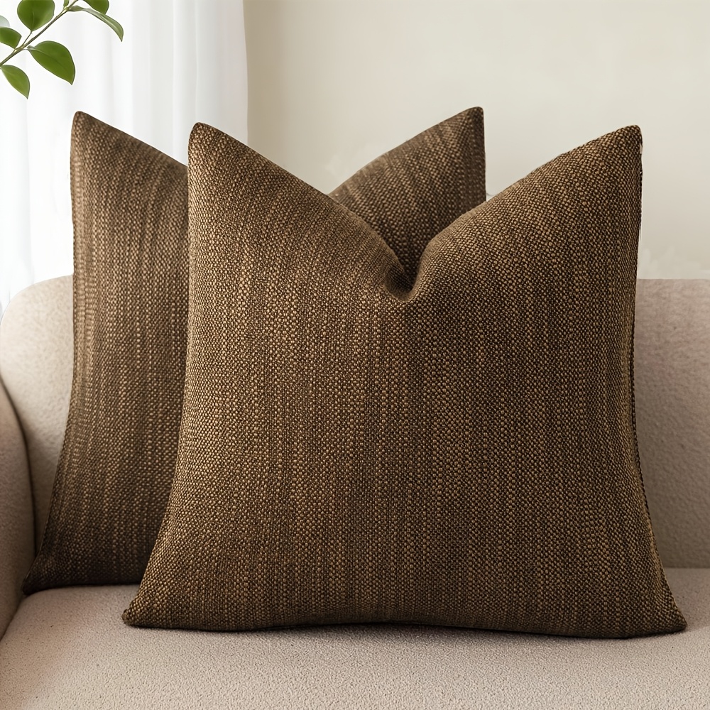TEMU 2pcs Set, Textured Coarse Linen Decorated Pillowcases, Retro Farmhouse Bohemian Accent Solid Cover, Neutral Tone Farmhouse Style Pillowcases,