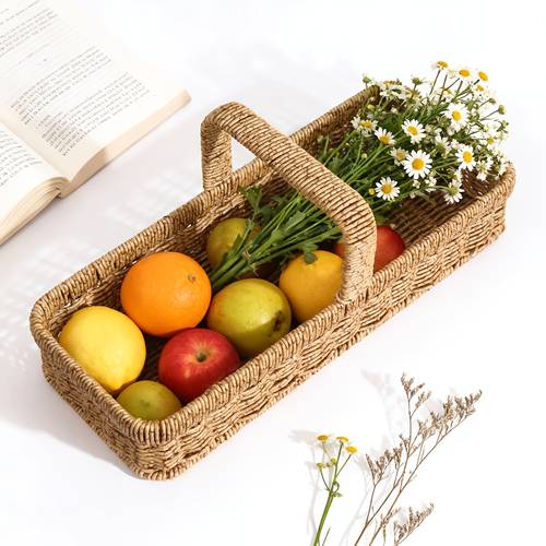 woven rattan handheld storage basket kitchen vegetable and fruit basket picnic bread and snack basket shelf baskets
