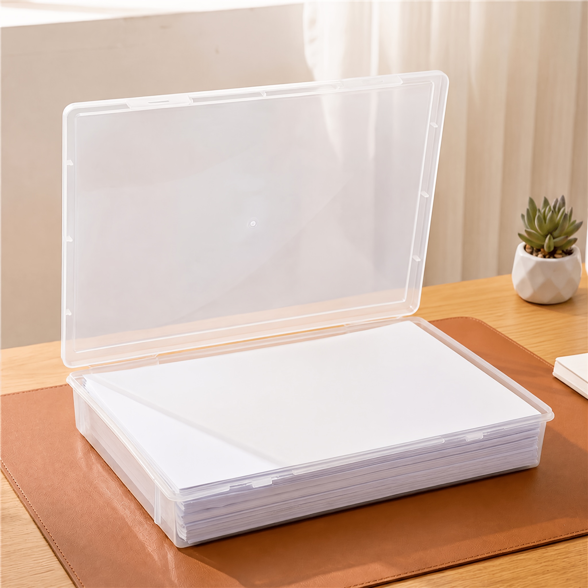 TEMU A3 Extra-large Clear Plastic File Storage Box With Lid, Dust-proof Flat Desktop Organizer, Large-size Storage Box For Drawing Paper, Blueprints,