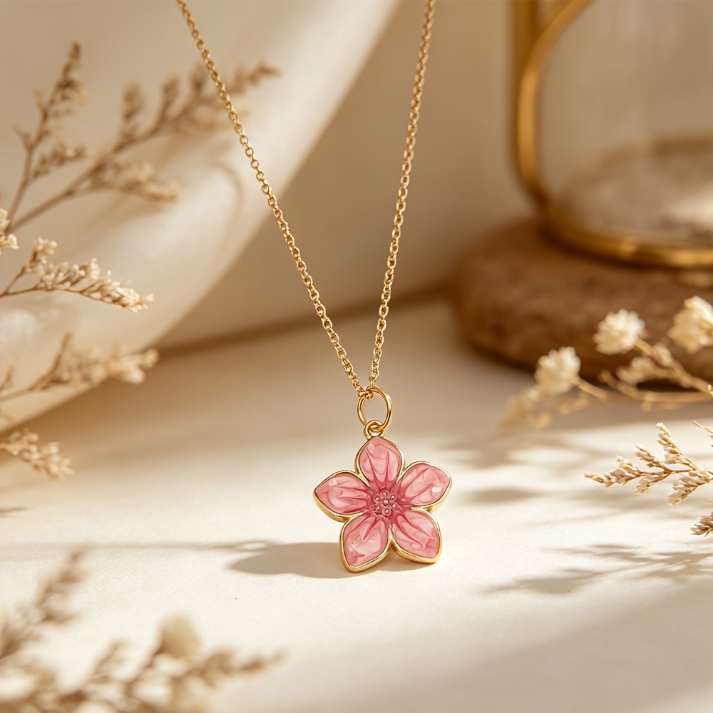 TEMU Collier en émail de cerisier goutte à goutte, style féminin doux, chaîne clavicule polyvalente