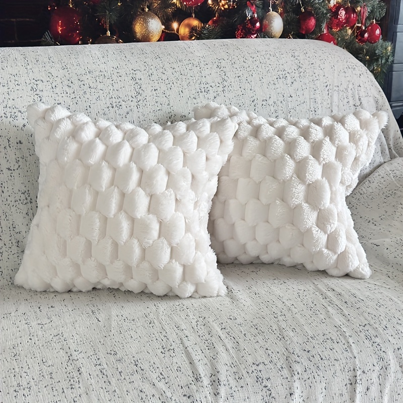 TEMU Lot de 2 housses de coussin décoratives de luxe en peluche moelleuse à carreaux , pour salon, canapé, décoration de Noël, décoration de chambre