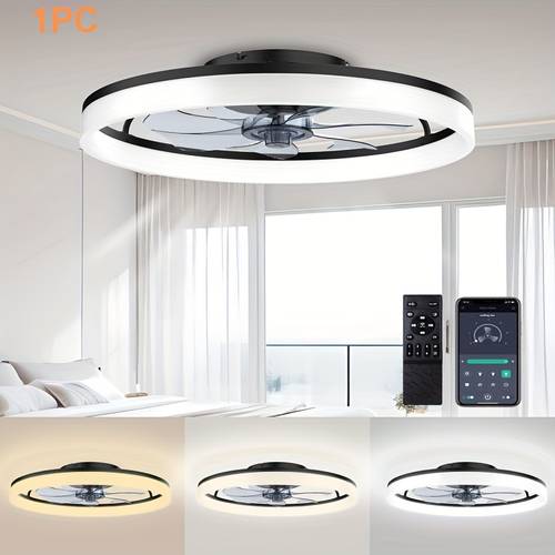 1pc 2pcs 19 7 inch recessed led ceiling fan with light and remote control dimmable 3000k 6500k adjustable lighting bladeless design suitable for bedrooms wired installation remote controlled fan minimalist fan design
