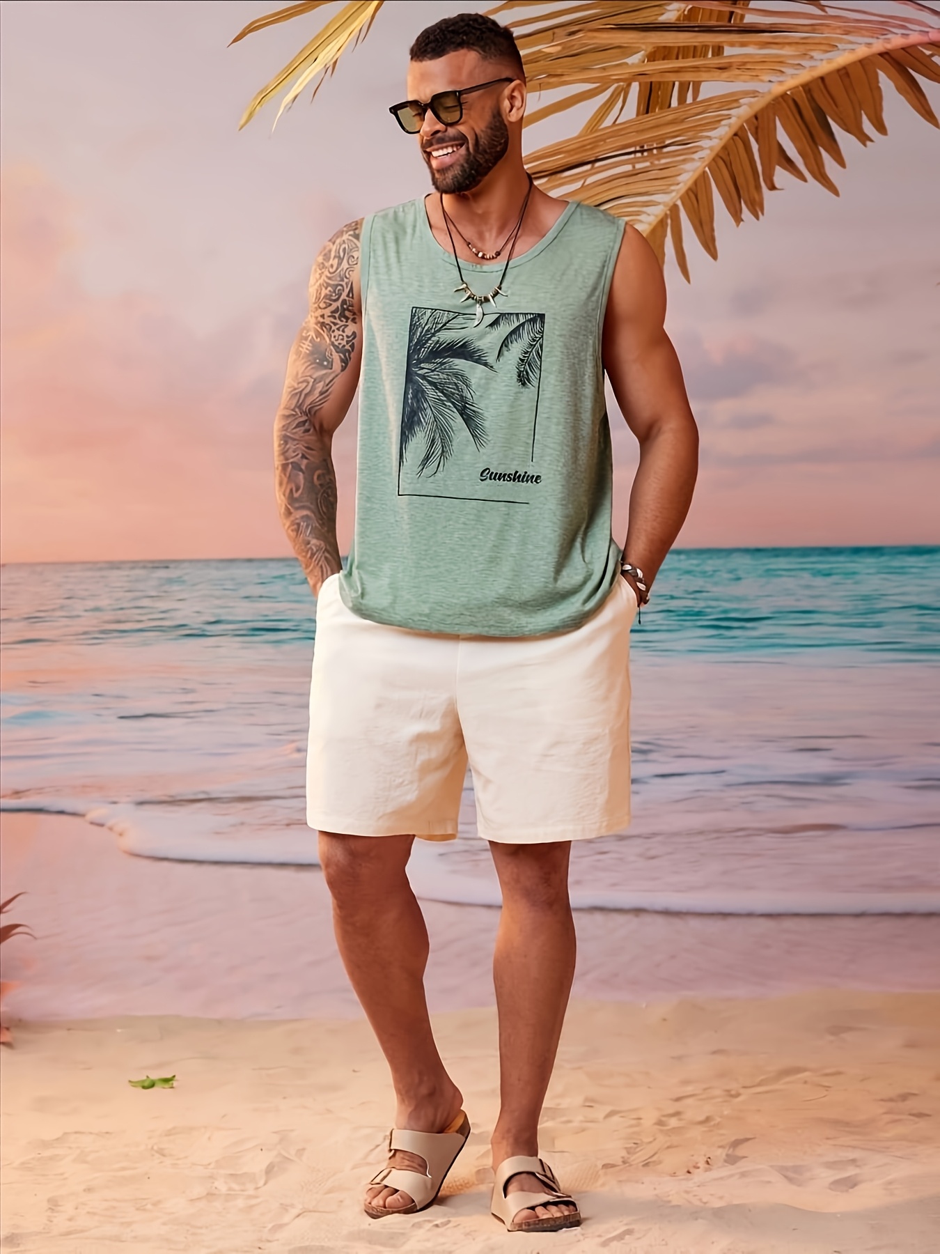 Débardeur Homme 100% Polyester - Imprimé 3D Décontracté - Pour Sport, Plage, Quotidien - Taille Standard