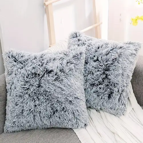 Natural Rabbit Fur Throw Pillow Cover With Insert - Handcrafted Fluffy Decorative Pillow, Grey, 18x18 Inches