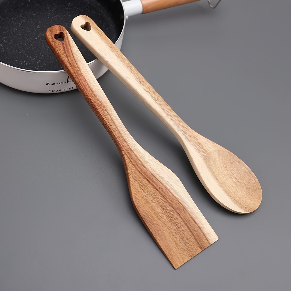 E-shop Akazienholz-Löffel zum Kochen: Küchen- & Kochutensilien-Set – Holzspatel & Löffel – Essentielles Holzutensilien-Set