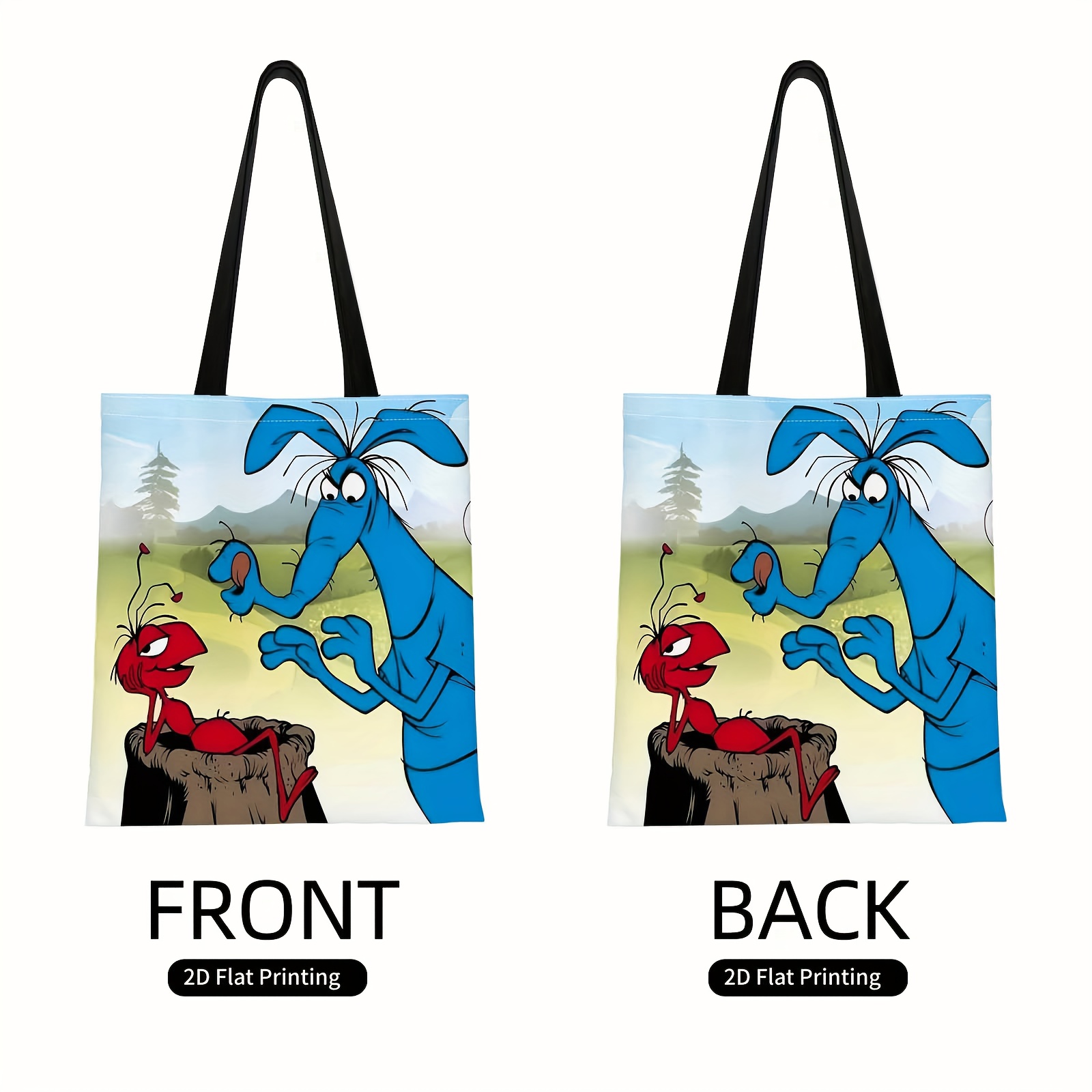Image of Ant, Blue Creature, Cute Tote Bag Print Colorful Shoulder Bag Suitable Outdoor Shopping Suitable Gatherings Holiday Events Double Layered Gifts For