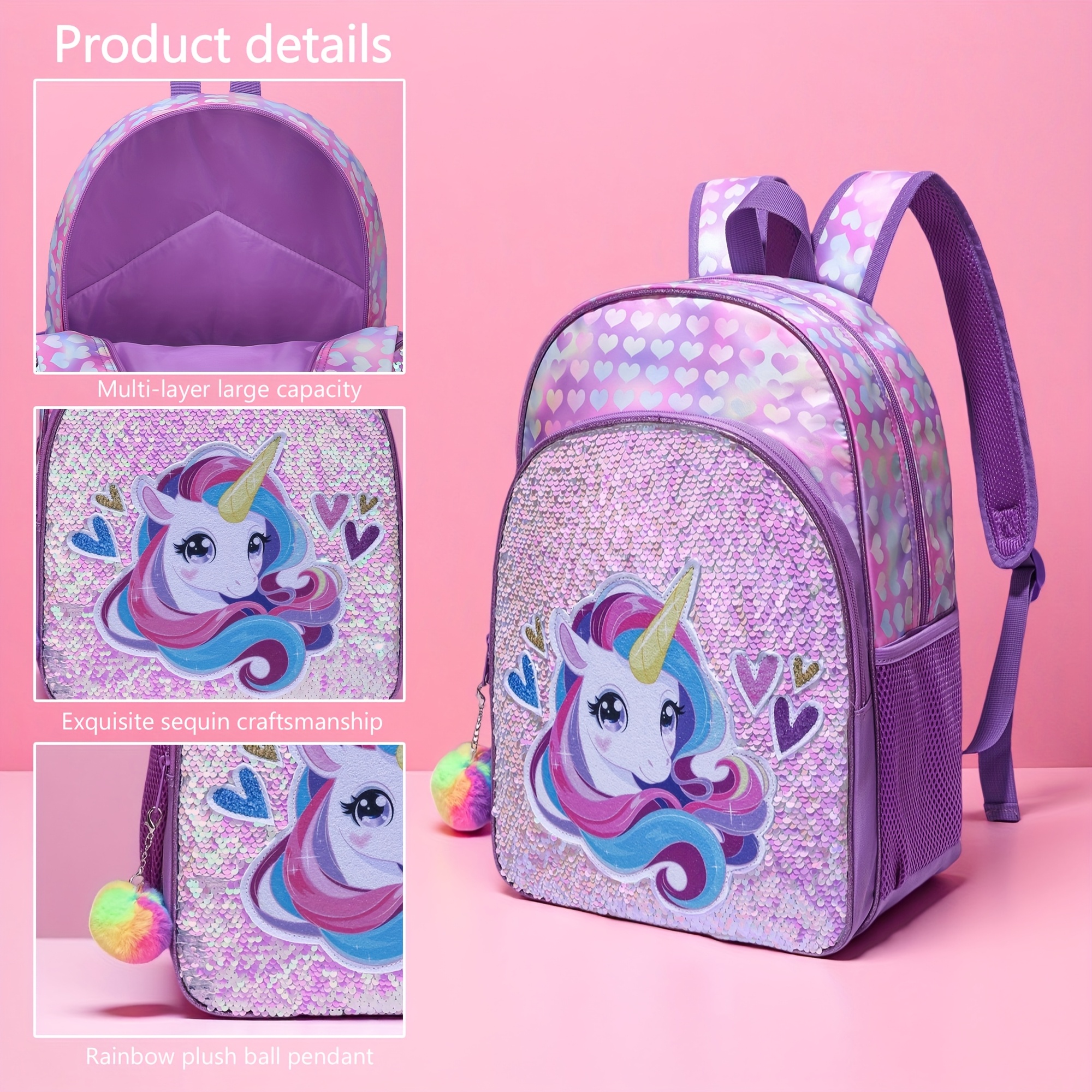 conjunto mochila diseño unicornio lentejuelas bolso Temu Ecuador