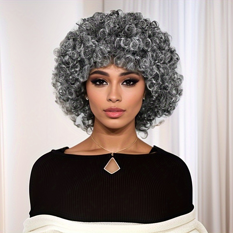 

Deep Wave Curly Wig In Salt And Pepper Gray - Unisex Adult Basic Style Synthetic Hair With Adjustable Buckle Net Cap, 100% , Full Density, Suitable For All People