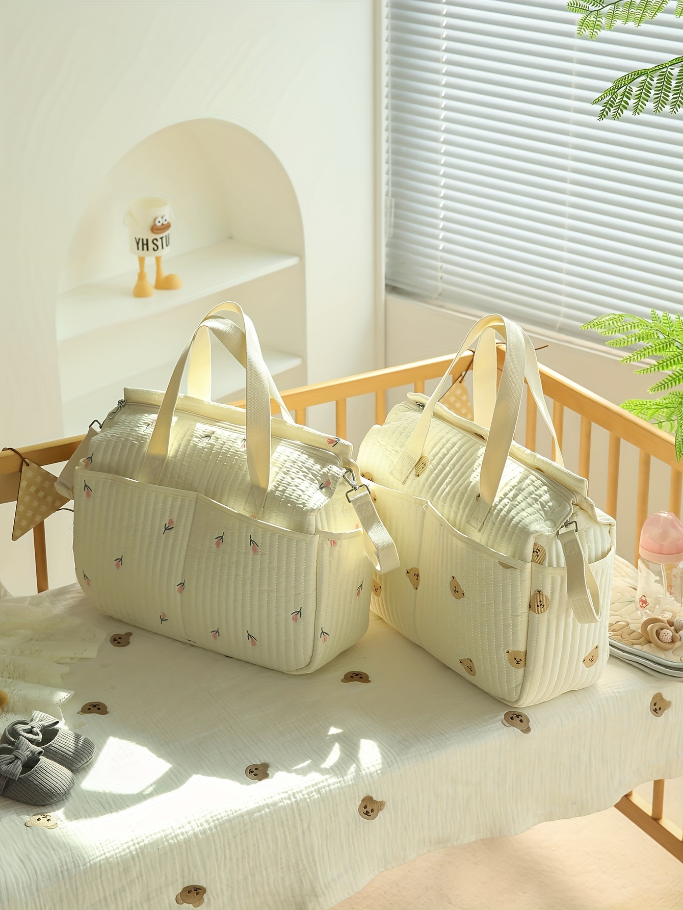 Large Capacity Quilted Diaper Bag with Stroller Straps and Padded Changing Mat - Multifunctional Polyamide Organizer for Women, Ample Storage for 14+ Age Group